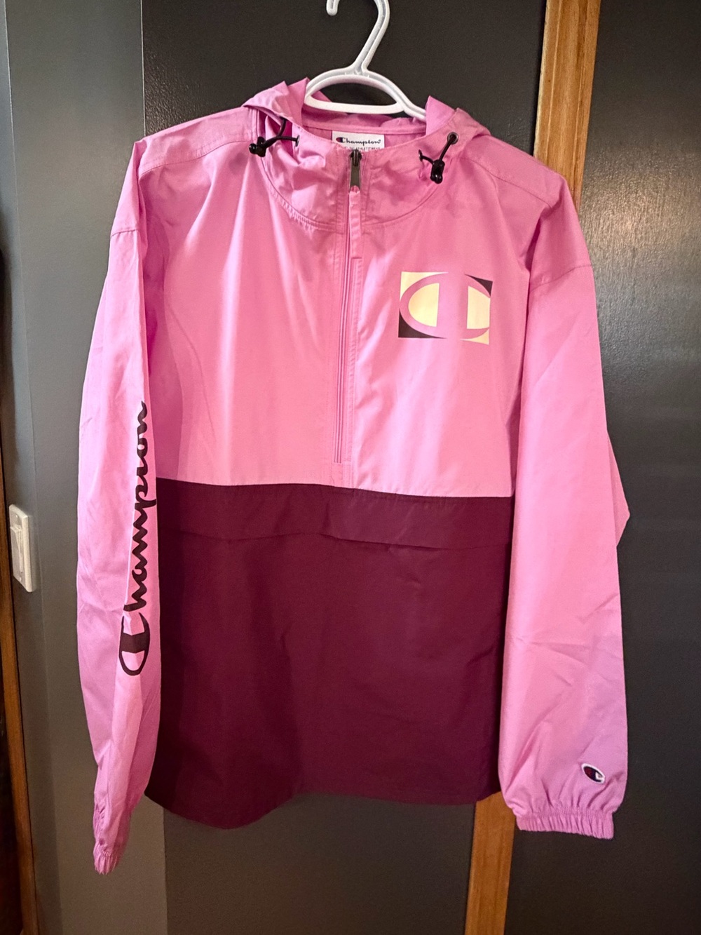 Champion Pink and Burgundy Colorblock Windbreaker Jacket